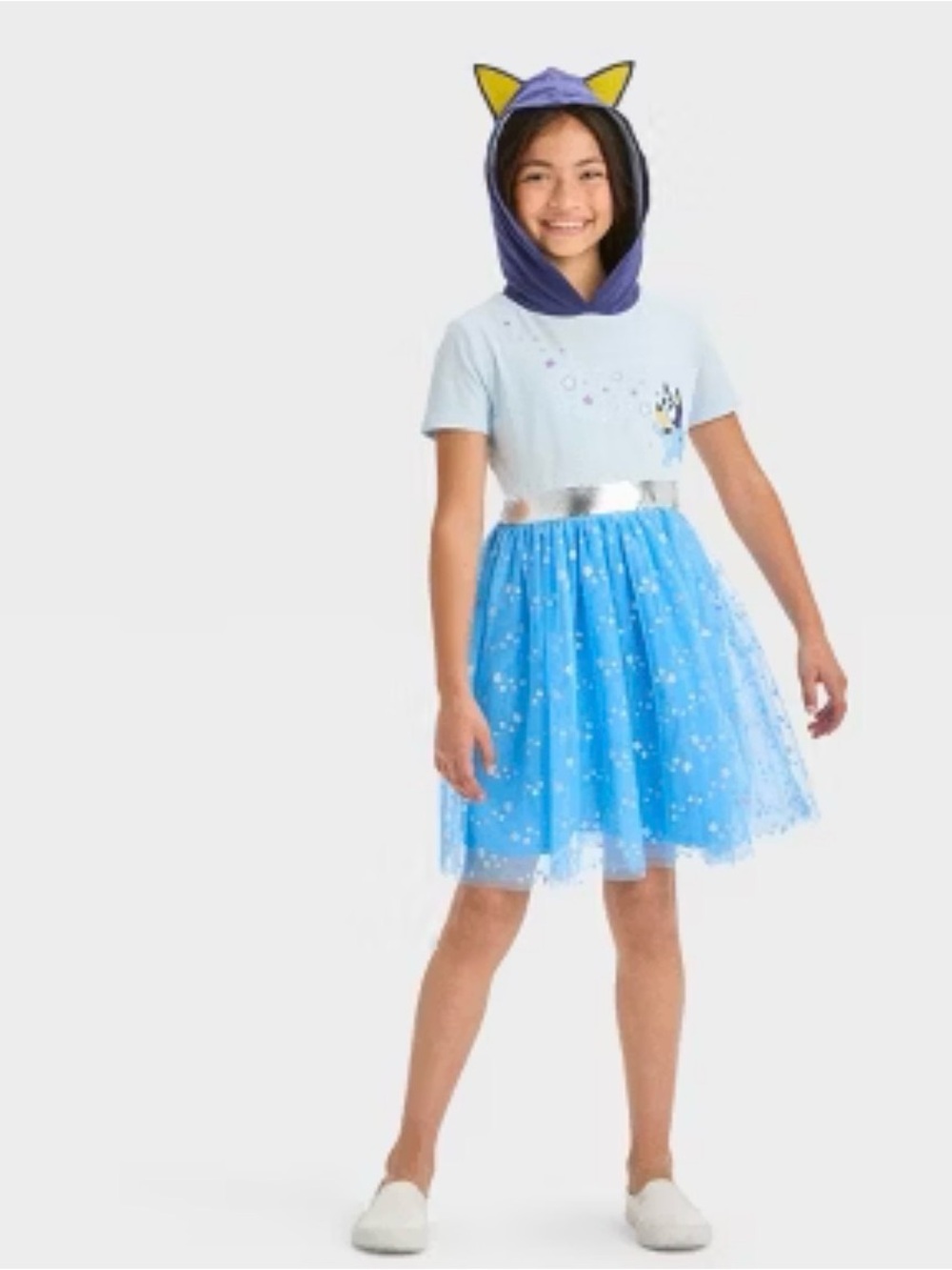 Bluey Girls Size Medium 8 Blue Hooded Tulle Tutu Dress Stars Party NWT